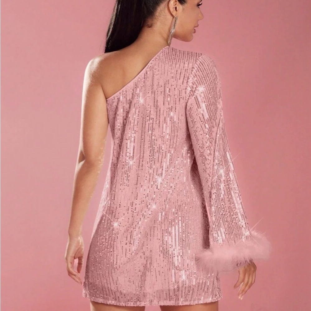 SHEIN Pink Sequin One-Shoulder Mini Dress - Picture 2 of 3